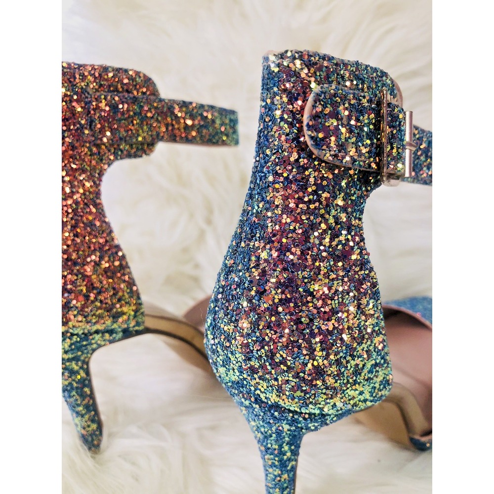 Forever Glitter Women's‎ Ankle Strap Heels Rose Gold Green Wicked Ombre  Size 5